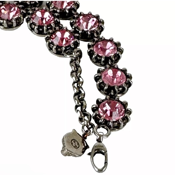 Gucci $1,200 Pink Crystal Collar 19" Necklace Silver Tone - Picture 4 of 7